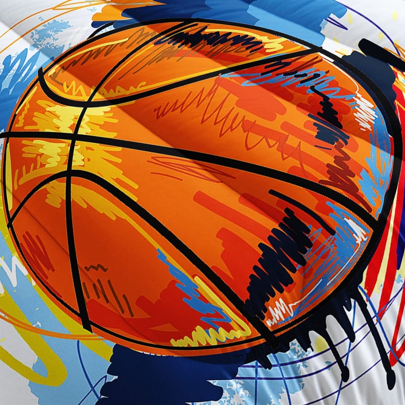 BSNTHO Basketball Comforter Set Boys Sports Bedding Set Queen Size for Kids Teens Hand Drawn Graffiti Style Comforter Design 3 Piece with 1 Comforter 2 Pillowcases - Image 5